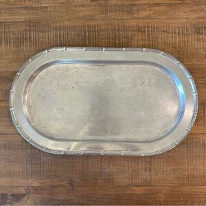 Vintage Wilton Armetale Pewter Oval Serving Tray with Ribbed Edges 18”x10.5”